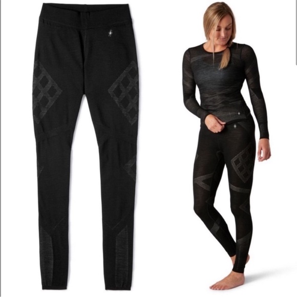 Smartwool black intraknit 200 leggings base layer  wool blend geometric pant M - Picture 1 of 11